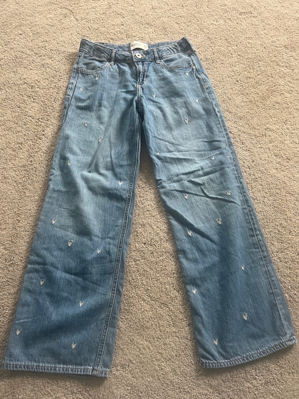 abercrombie kids Light Blue Wide-Leg Jeans with Subtle Heart Embroidery